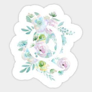 Botanical alphabet Q green and purple flowers Sticker